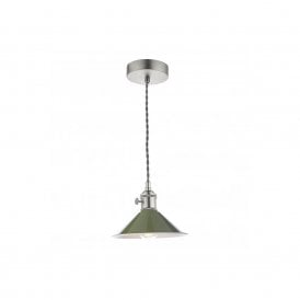 HADANO Pendant Antique Chrome With Olive Green Shade