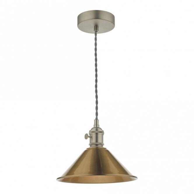 HADANO retro style antique chrome ceiling pendant with aged brass coolie shade