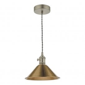 HADANO retro style antique chrome ceiling pendant with aged brass coolie shade