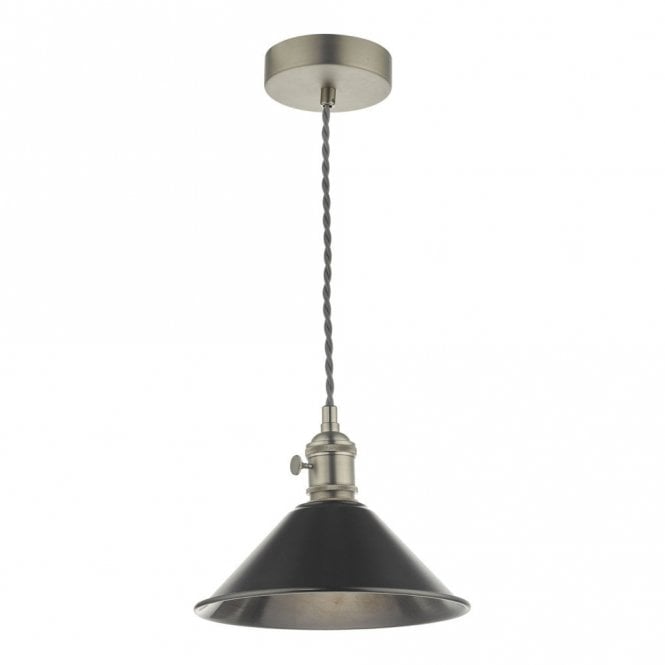 HADANO retro style antique chrome ceiling pendant with antique pewter coolie shade