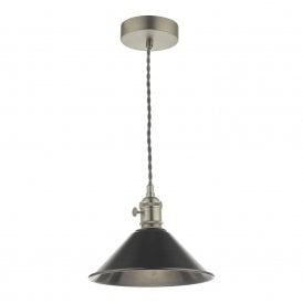 HADANO retro style antique chrome ceiling pendant with antique pewter coolie shade