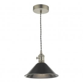 HADANO retro style antique chrome ceiling pendant with antique pewter coolie shade
