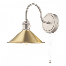 HADANO retro style antique chrome wall light with aged brass coolie shade