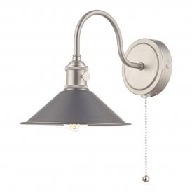 HADANO retro style antique chrome wall light with antique pewter coolie shade