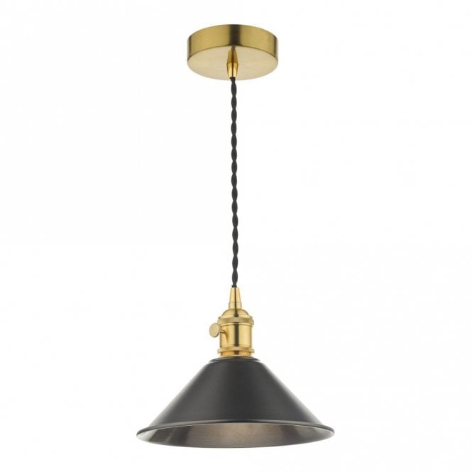 HADANO retro style natural brass ceiling pendant with antique pewter coolie shade