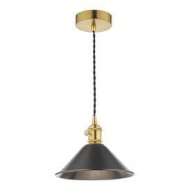 HADANO retro style natural brass ceiling pendant with antique pewter coolie shade