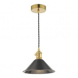 HADANO retro style natural brass ceiling pendant with antique pewter coolie shade