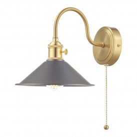 HADANO retro style natural brass wall light with antique pewter coolie shade