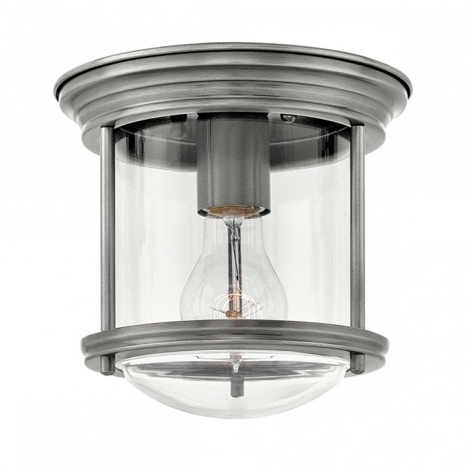 HADRIAN 1 Light Bathroom Flush Mount Ceiling Light | Clear Glass | Antique Nickel