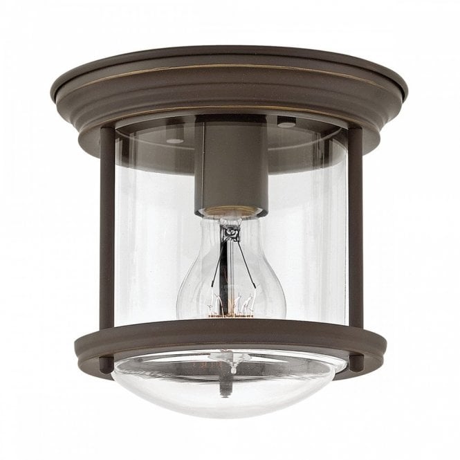 HADRIAN 1 Light Bathroom Flush Mount Ceiling Light | Clear Glass | Oil Rubbed Bronze