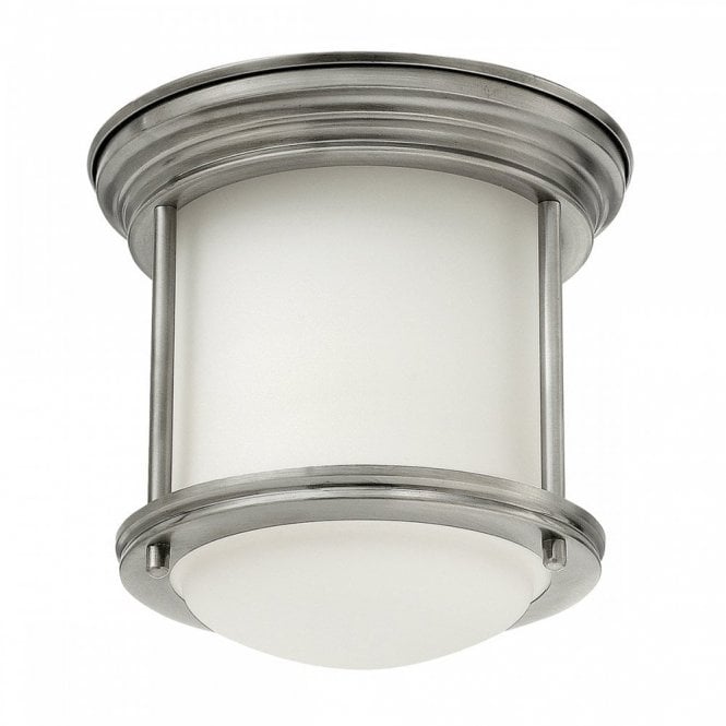 HADRIAN 1 Light Bathroom Flush Mount Ceiling Light | Opal Glass | Antique Nickel