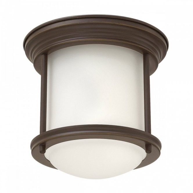 HADRIAN 1 Light Bathroom Flush Mount Ceiling Light | Opal Glass | Oil Rubbed Bronze
