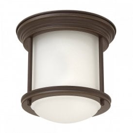 HADRIAN 1 Light Bathroom Flush Mount Ceiling Light | Opal Glass | Oil Rubbed Bronze