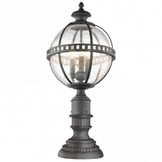 HALLERON traditional outdoor pedestal or gate post light with Victorian globe shade