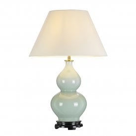 HARBIN GOURD celadon coloured ceramic table lamp with shade