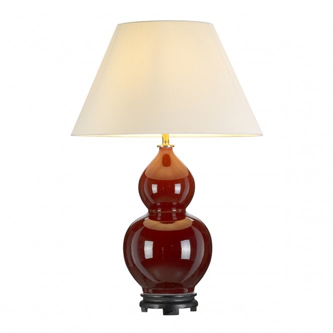 HARBIN GOURD oxblood coloured ceramic table lamp with shade