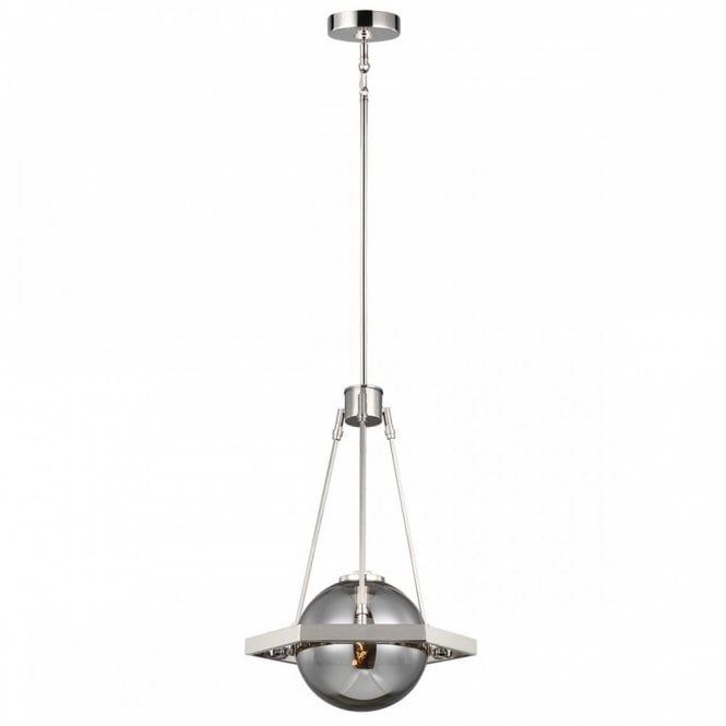 HARPER 1 Light Ceiling Pendant Light | Polished Nickel | Smoked Globe