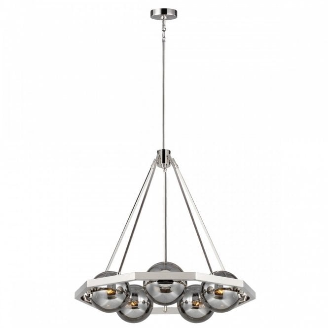 HARPER 5 Light Chandelier | Polished Nickel | Smoked Globe