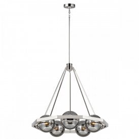 HARPER 5 Light Chandelier | Polished Nickel | Smoked Globe