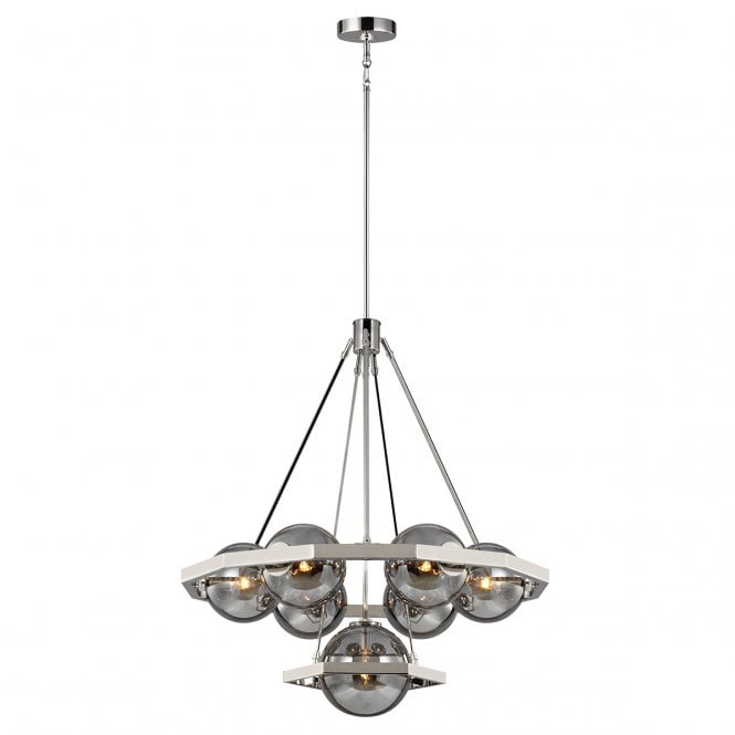 HARPER 7 Light Chandelier in Polished Chrome with smoke Glass