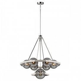 HARPER 7 Light Chandelier in Polished Chrome with smoke Glass