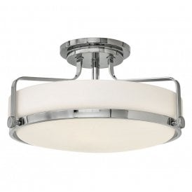 HARPER semi-flush low ceiling light in chrome with opal glass shade - medium