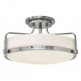 HARPER semi-flush low ceiling light in chrome with opal glass shade - medium