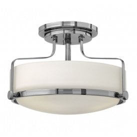 HARPER semi-flush low ceiling light in chrome with opal glass shade - small