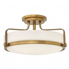 HARPER semi-flush low ceiling light in heritage brass with opal glass shade - medium