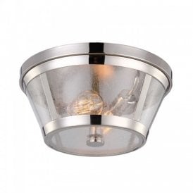 HARROW flush fitting ceiling light in nickel with clear seedy glass
