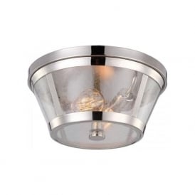 HARROW flush fitting ceiling light in nickel with clear seedy glass