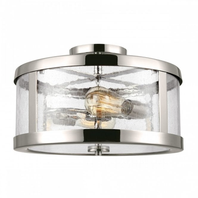 HARROW semi-flush fitting ceiling light in nickel with clear seedy glass