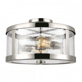 HARROW semi-flush fitting ceiling light in nickel with clear seedy glass