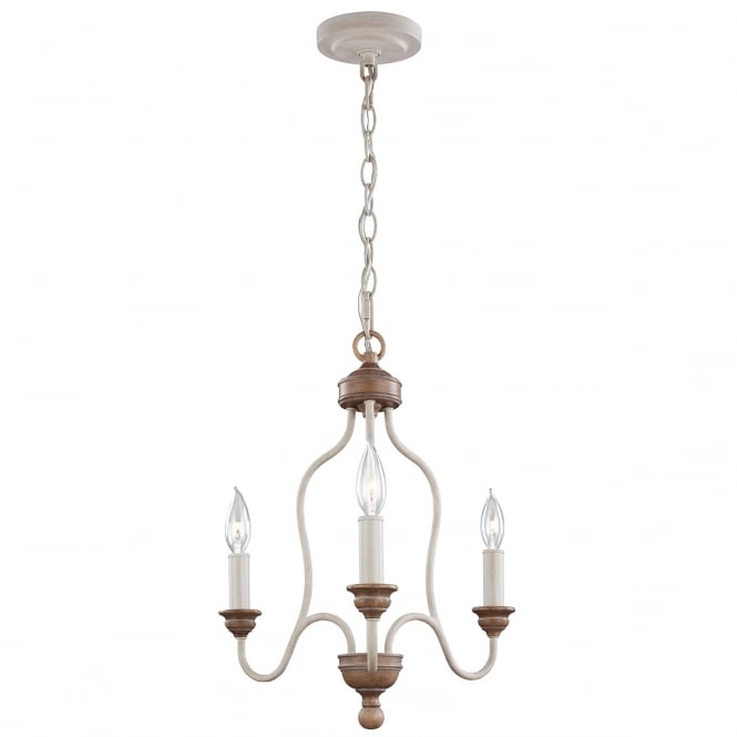 HARTSVILLE 3 light chandelier in chalk washed finish with beech accents