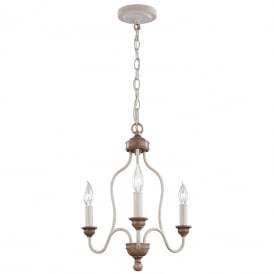 HARTSVILLE 3 light chandelier in chalk washed finish with beech accents