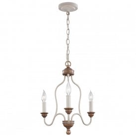HARTSVILLE 3 light chandelier in chalk washed finish with beech accents
