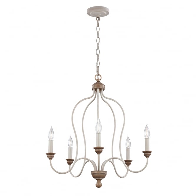 HARTSVILLE 5 light chandelier in chalk washed finish with beech accents