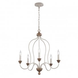 HARTSVILLE 5 light chandelier in chalk washed finish with beech accents