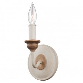 HARTSVILLE candle style wall light in chalk wash finish with beech accents