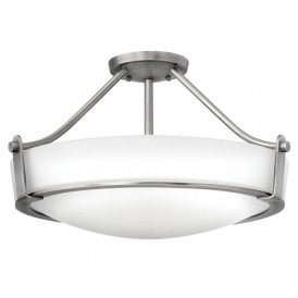 HATHAWAY semi-flush fitting opal glass ceiling light with antique nickel frame - medium