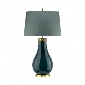 Turquoise and brass table lamp with shade 