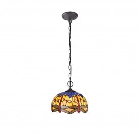HAZEL Tiffany 2 Light Downlighter Ceiling Pendant Light 30cm Blue, Orange, Crystal, Antique Brass