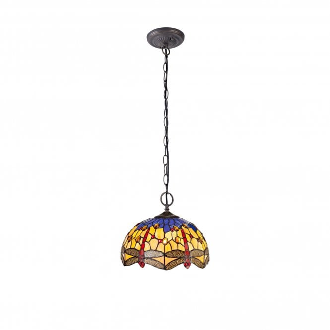 HAZEL Tiffany 2 Light Downlighter Ceiling Pendant Light 30cm Blue, Orange, Crystal, Antique Brass
