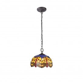 HAZEL Tiffany 2 Light Downlighter Ceiling Pendant Light 30cm Blue, Orange, Crystal, Antique Brass