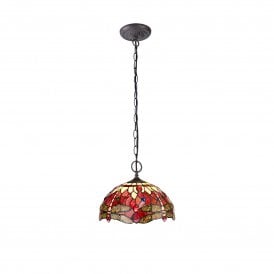 HAZEL Tiffany 2 Light Downlighter Ceiling Pendant Light 30cm Purple, Pink, Crystal, Antique Brass