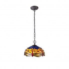 HAZEL Tiffany 2 Light Downlighter Ceiling Pendant Light 40cm Blue, Orange, Crystal, Antique Brass