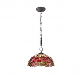 HAZEL Tiffany 2 Light Downlighter Ceiling Pendant Light 40cm Purple, Pink, Crystal, Antique Brass