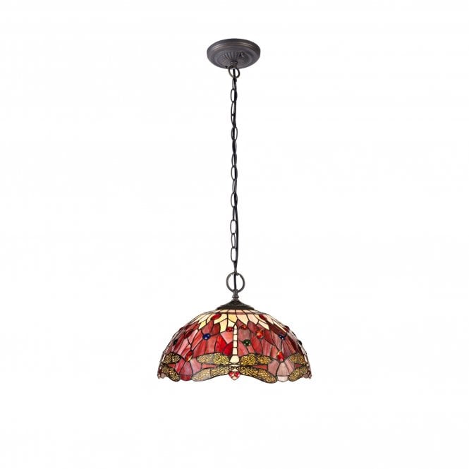 HAZEL Tiffany 2 Light Downlighter Ceiling Pendant Light 40cm Purple, Pink, Crystal, Antique Brass