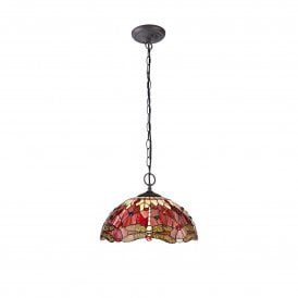 HAZEL Tiffany 2 Light Downlighter Ceiling Pendant Light 40cm Purple, Pink, Crystal, Antique Brass