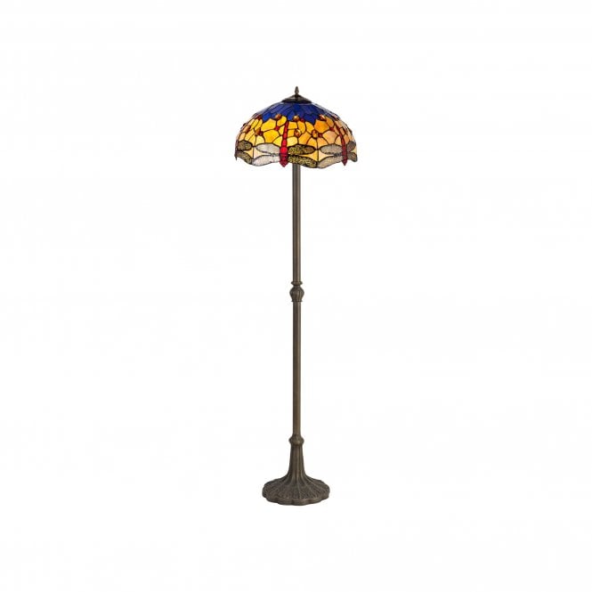 HAZEL Tiffany 2 Light Leaf Floor Lamp 40cm Blue, Orange, Crystal, Antique Brass